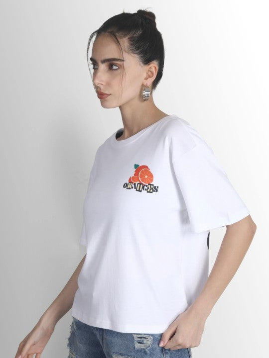 Women Orange Graphic Print Boxy Crop T Shirt