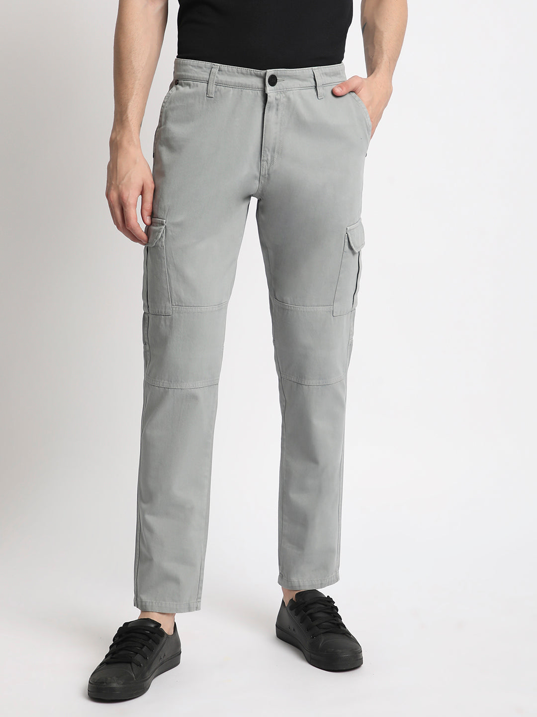 Men Neutral Grey Slim-fit Cargo Trousers