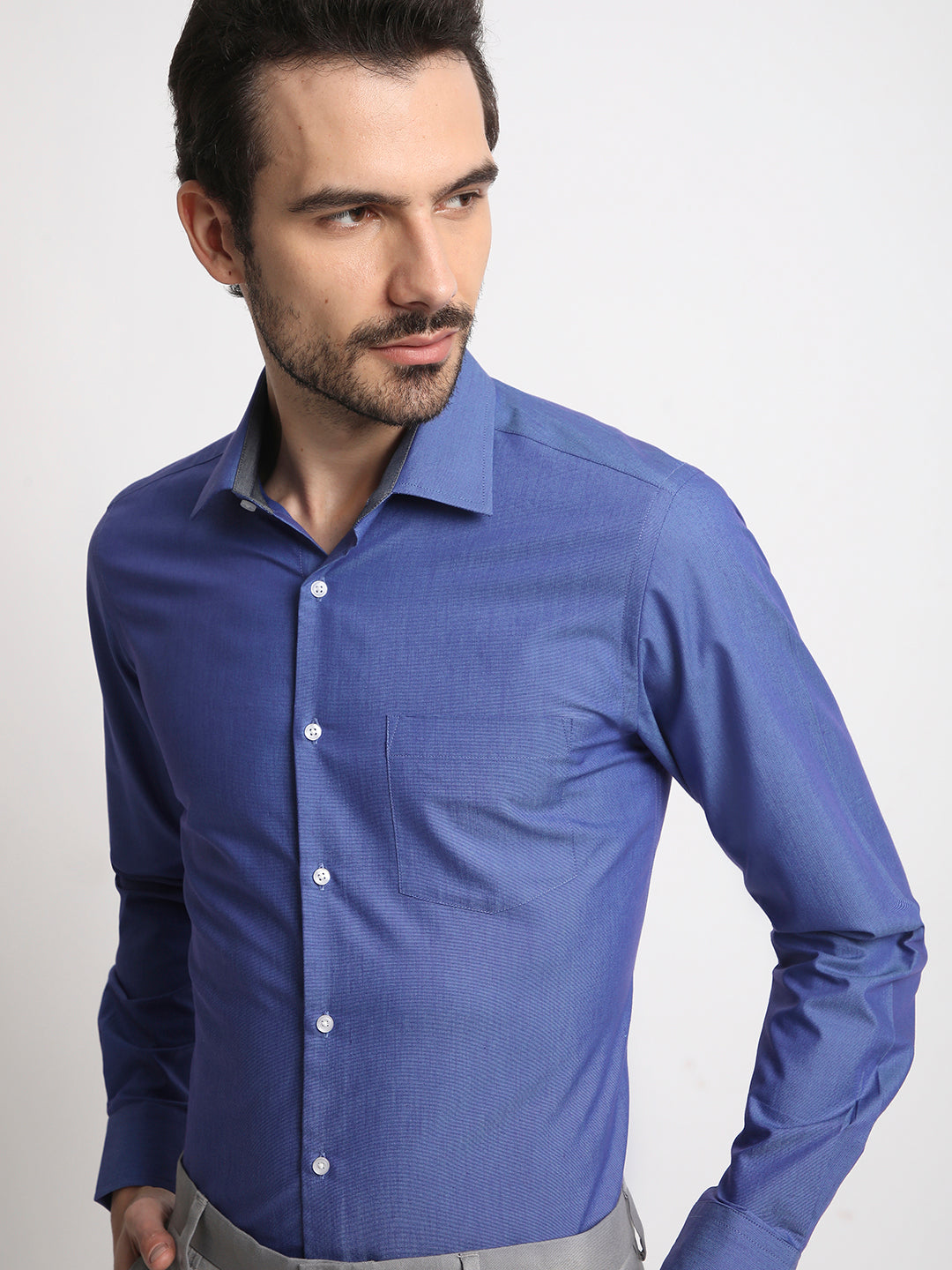 Men Royal Coloured 75% Cotton 25%Polyester  Formal Shirt With Patch Pocket