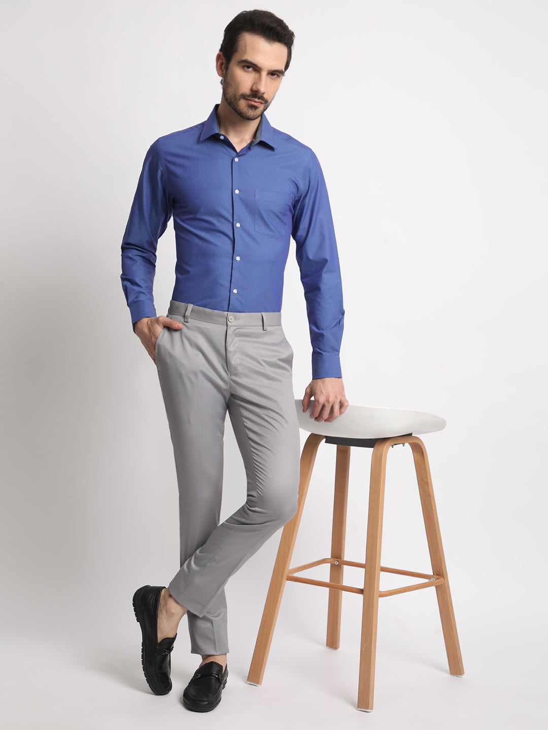 Men-Royal-Coloured-75% Cotton 25%Polyester -Formal-Shirt-With-Patch-Pocket