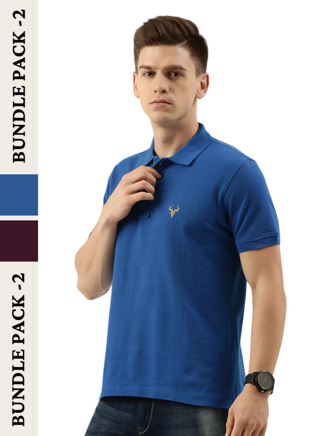 Men Burgundy/Royalblue Regular Fit Solid T-Shirt Pack Of 2