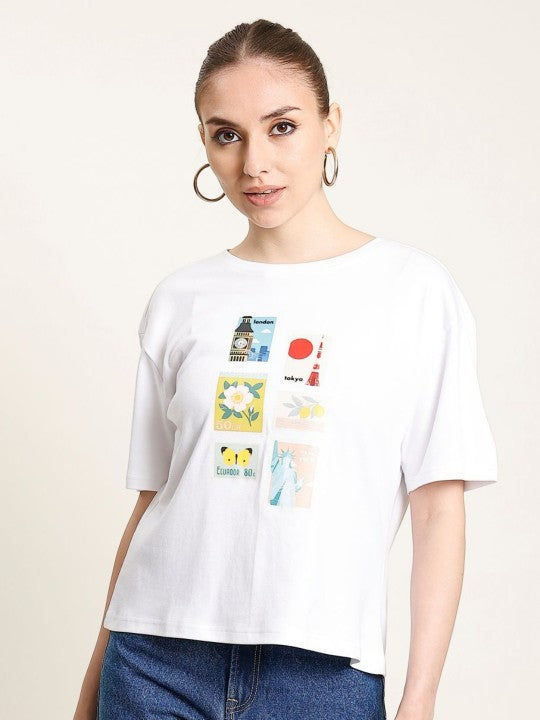 Women White Boxy Fit Oversized T Shirt