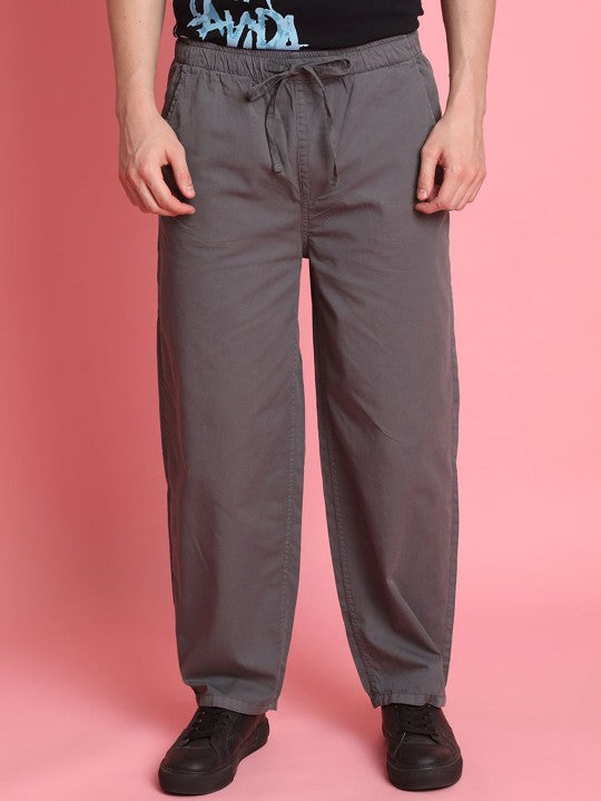 Men Cotton Loose Fit Pleated Chinos Trousers