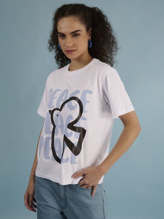 Women White Coloured 100% Cotton  Printed T Shirts