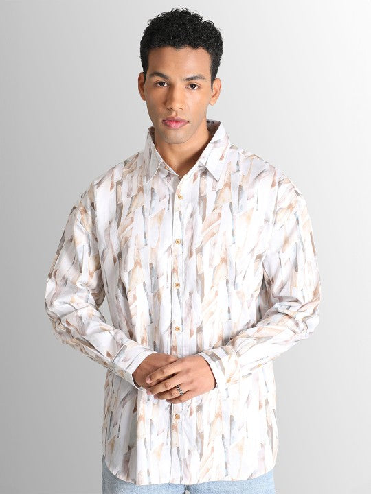 Men White/Beige Regular fit Printed Casual Shirt