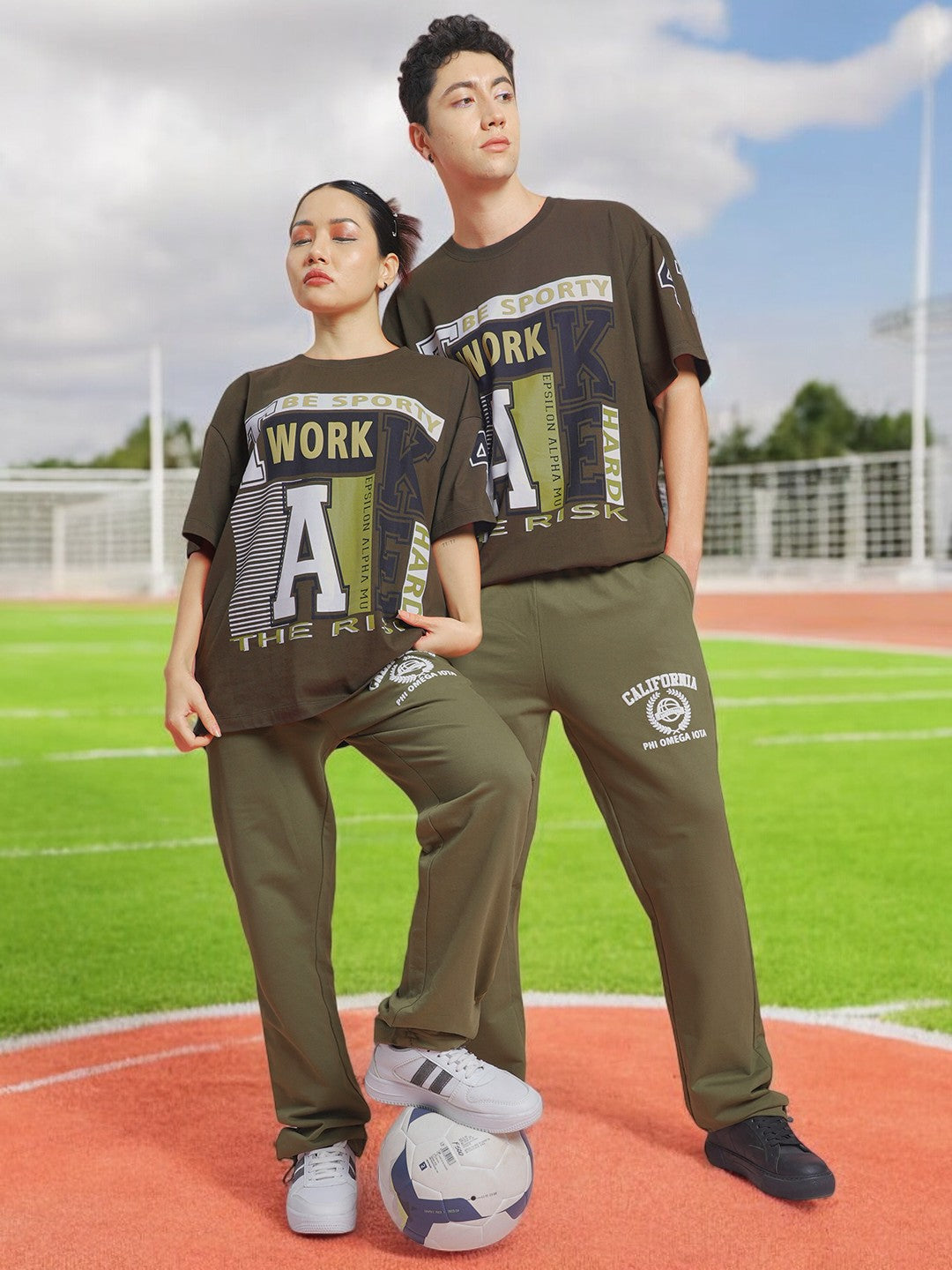 Unisex-Green-Varsity-Printed-Oversize-T-shirt-with-side-slit