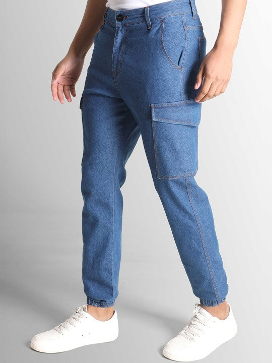 Men Regular Fit Blue Trousers