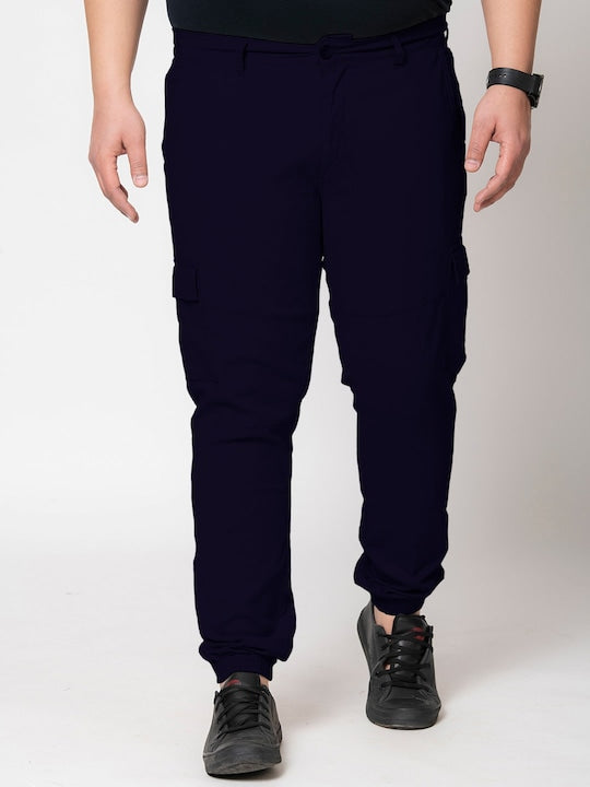 Men's Navy Blue Regular Fit Solid Cargo Trouser | IVOC Plus – MINTOBAY