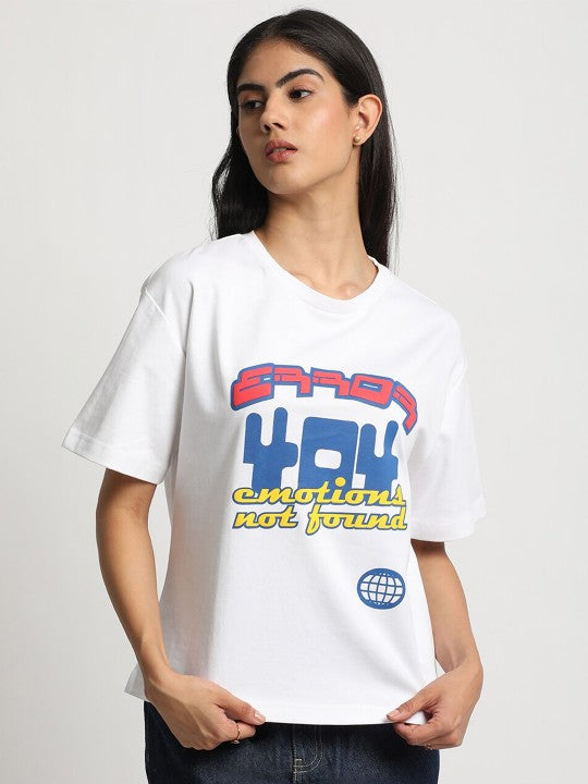 Women White Graphic Oversized T-Shirt