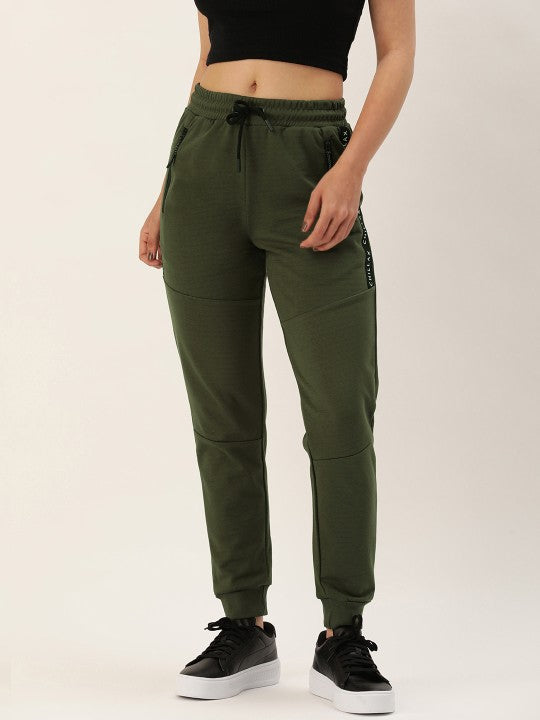 Women Olive Regular Fit Solid Knitted Joggers