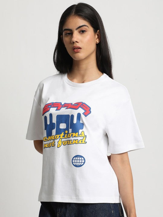 Women White Graphic Oversized T-Shirt