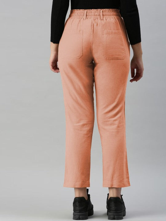 Women Peach Regular Fit Solid Casual Trousers