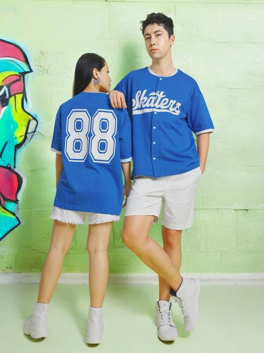 Unisex Printed Blue Baseball Shirt