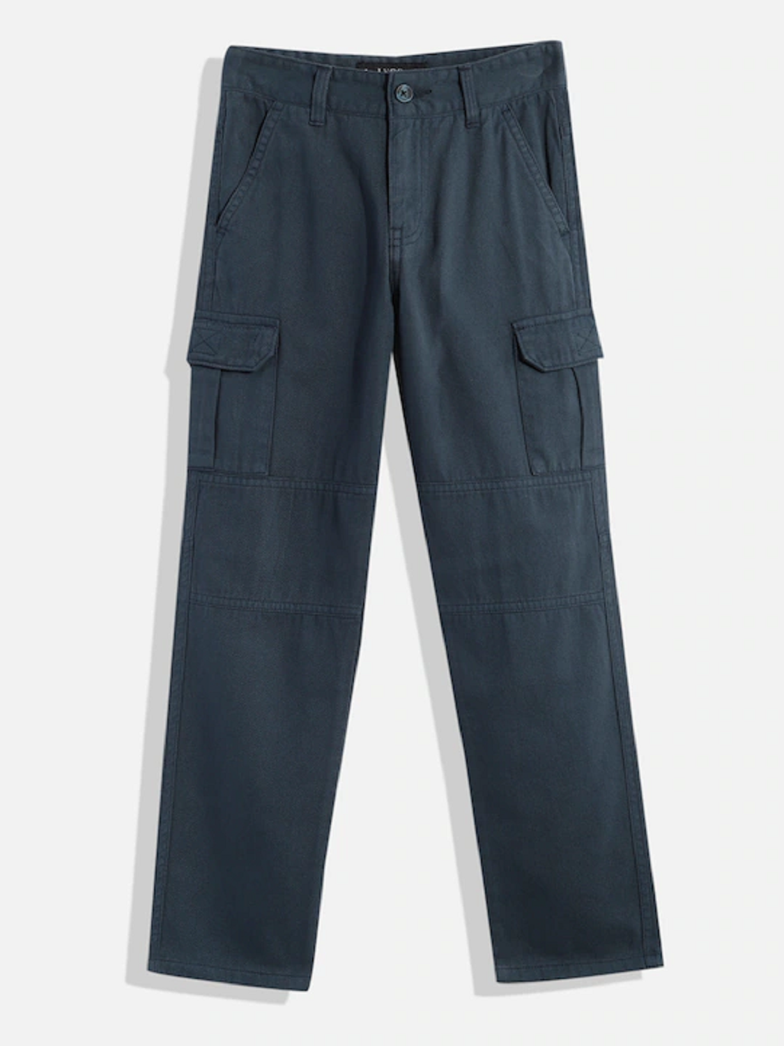 Boys Navy Blue Slim Fit Solid Cargo Trousers