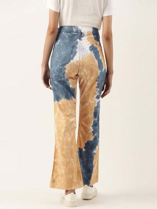 Women Yellow/Blue Boot-Cut Fit Tie and Dye Casual Trousers