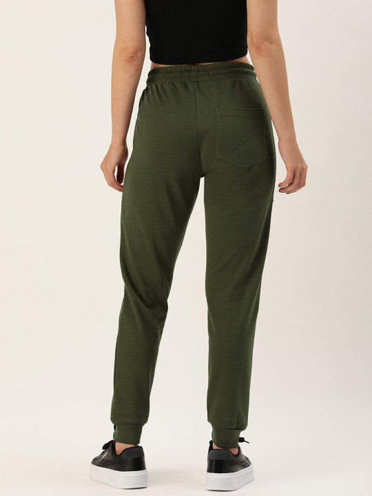 Women Olive Regular Fit Solid Knitted Joggers