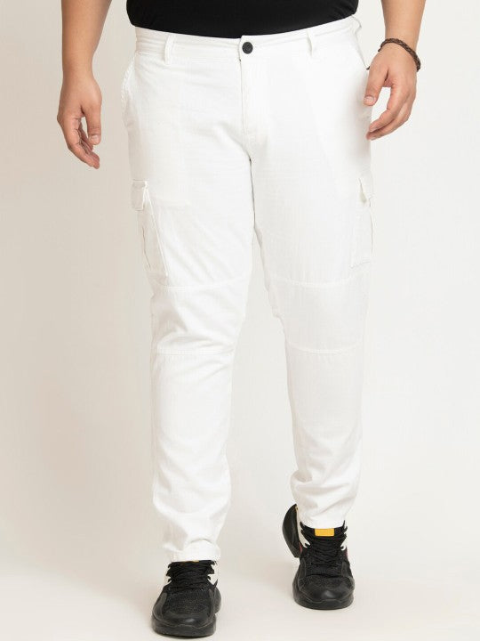 Men's Regular Fit White Woven Cargos with Multiple Pockets for Effortless Style