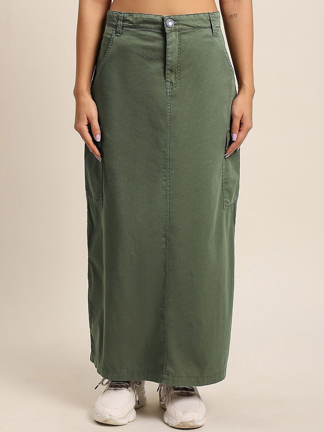 Women Olive High Rise Cargo Skirt