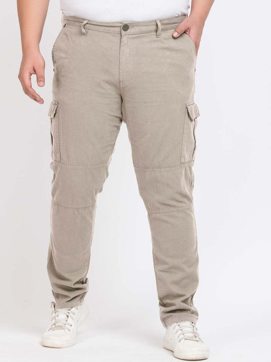 Men Silver Grey Overdyed Regular Fit Solid Cargo Trouser