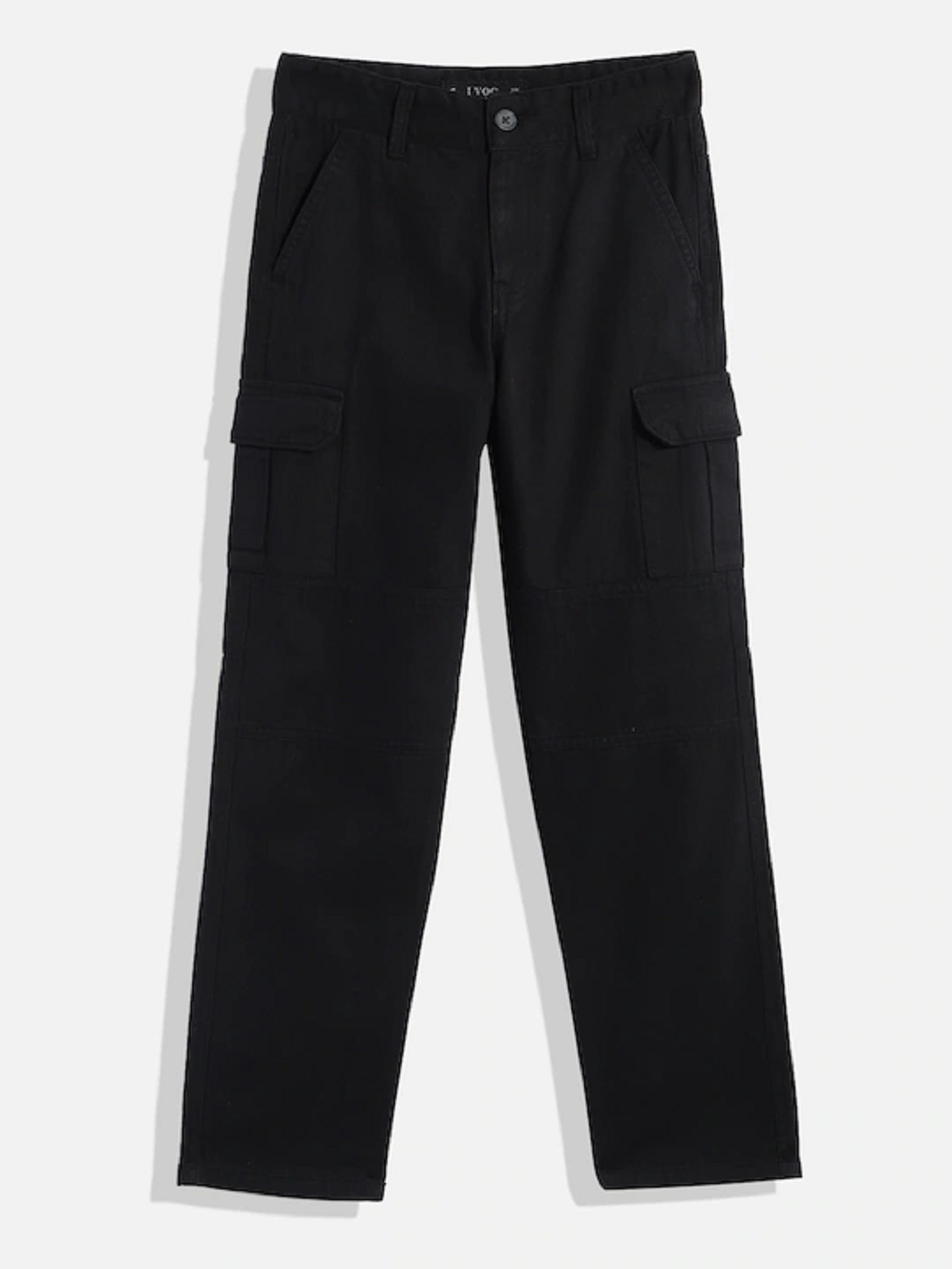 Boys Black Slim Fit Solid Cargo Trousers