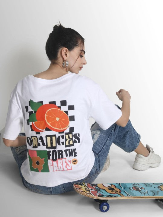 Women Orange Graphic Print Boxy Crop T Shirt