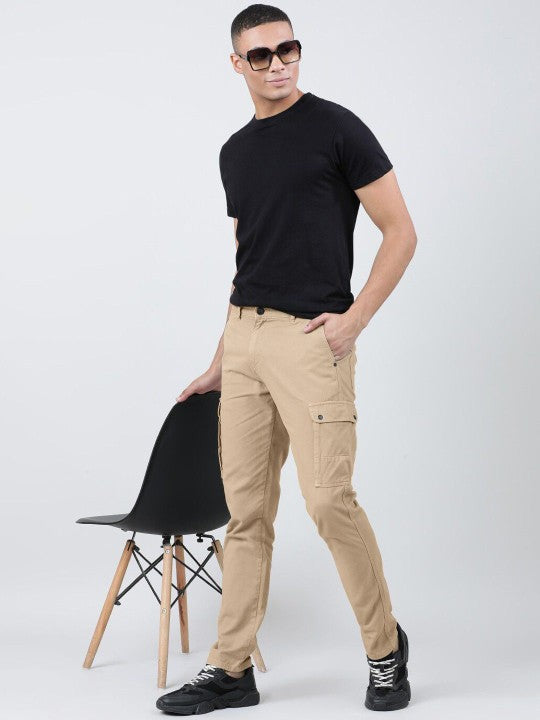 MEN-SOLID-SLIM-FIT-CARGO-TROUSERS