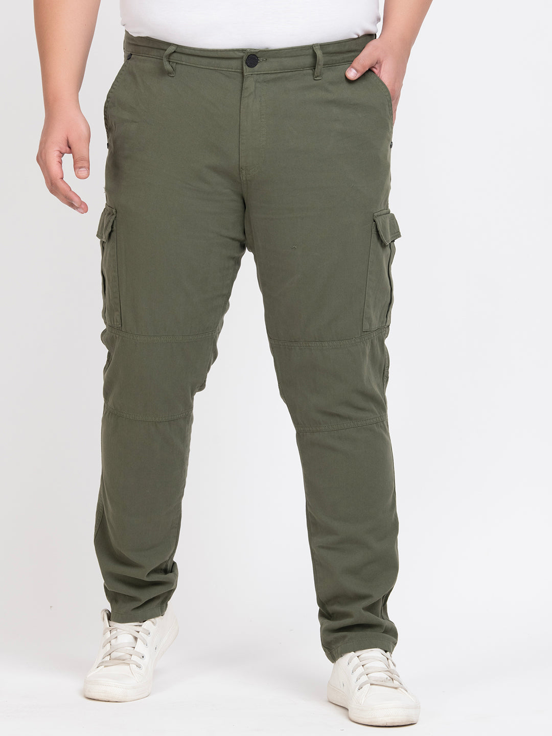 Men Olive Regular Fit Solid Cargo Trouser