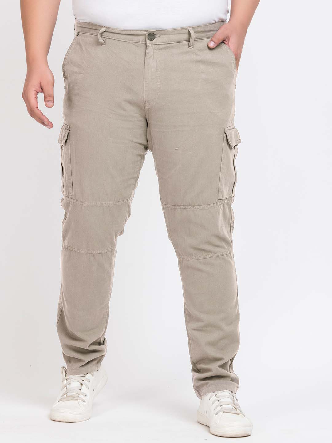 Men Silver Grey Overdyed Regular Fit Solid Cargo Trouser