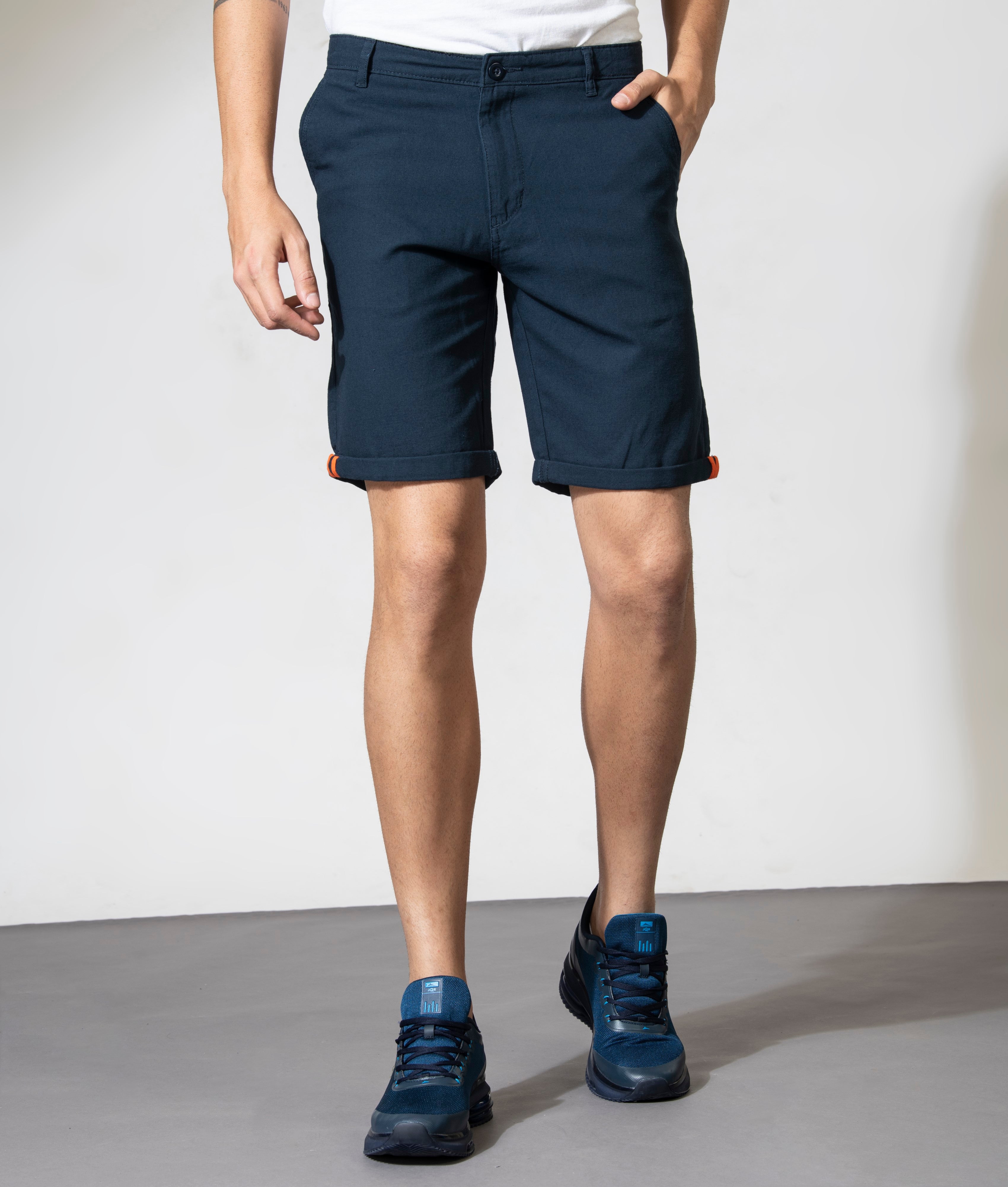 Men Navy Blue Slim Fit Solid Casual Shorts