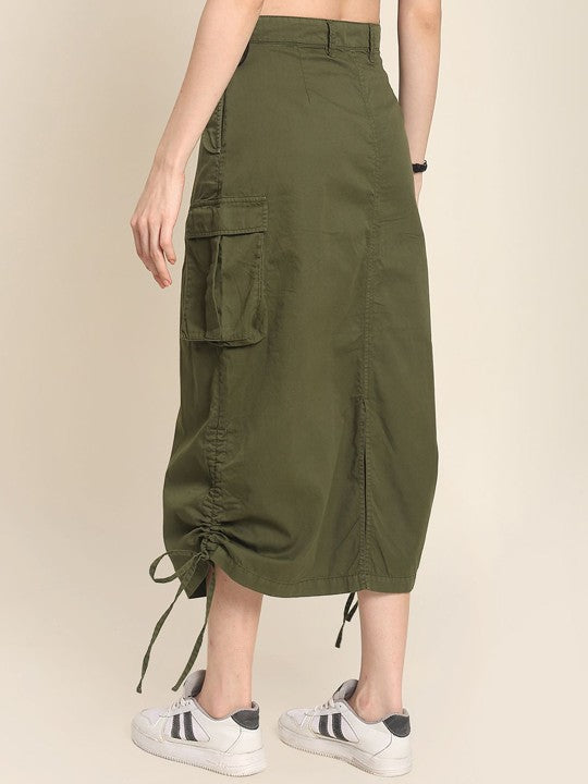 Women Deep Lichen Green Parachute-fit Cargo Skirt